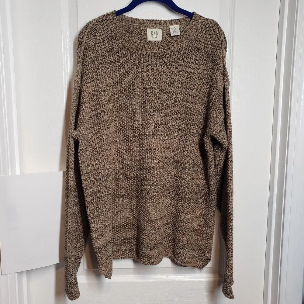 GAP Womens 90s Chunky Knit Crew Neck Sweater Linen Size Medium Oatmeal Neutral - Picture 5 of 16
